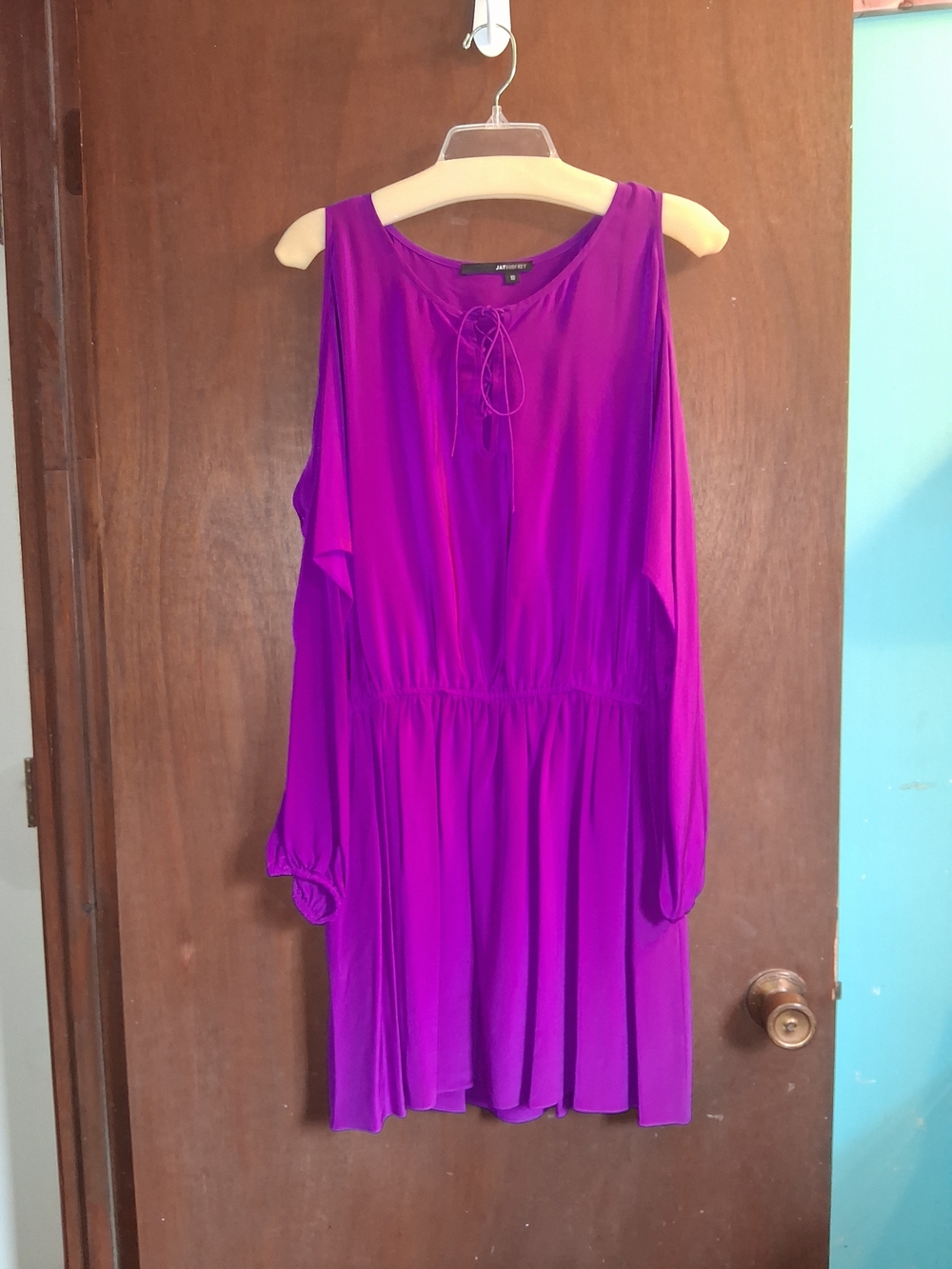 JAYGODFREY Vibrant Magenta Cold-Shoulder Tie-Neck Mini Dress